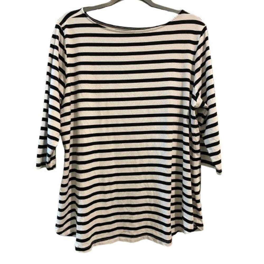 Women's 1X T-shirt Ava & Viv 3/4 Sleeve Boat Neck Black & White Stripe Tunic